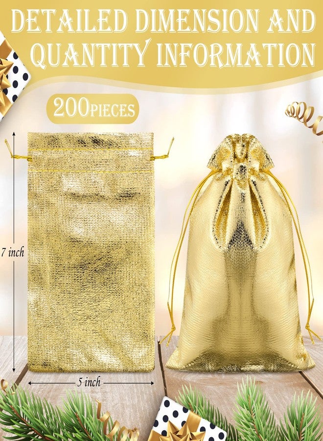 PerKoop 200 Pcs Gold Gift Bags 5 x 7 Inches Jewelry Pouches With Drawstring Metallic Gold Party Favor Bags for Wedding, Birthday, Christmas Gifts - Image 2